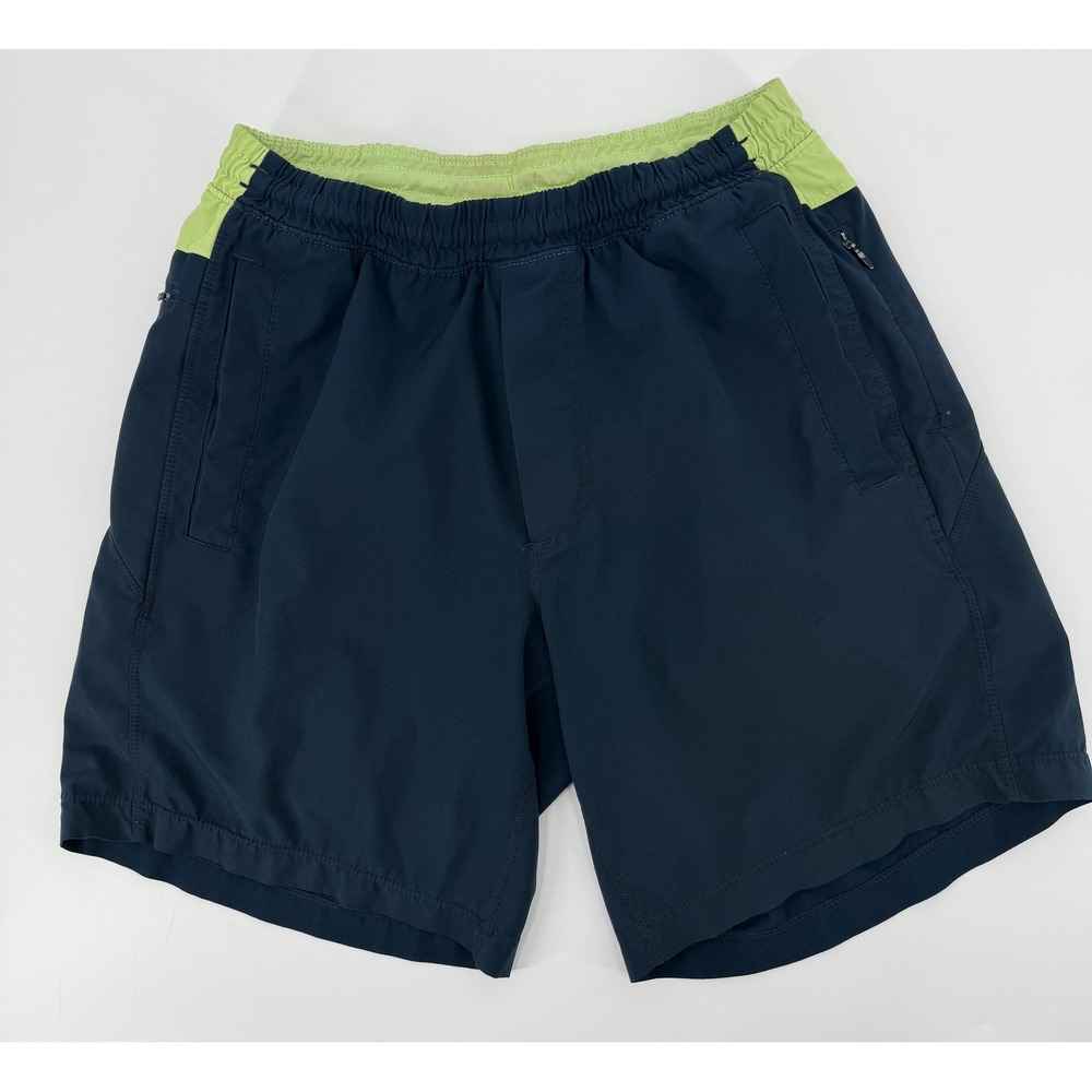 Birddogs Mens Gym Shorts Navy Blue Neon Green Lined Athletic Size M 6in Inseam